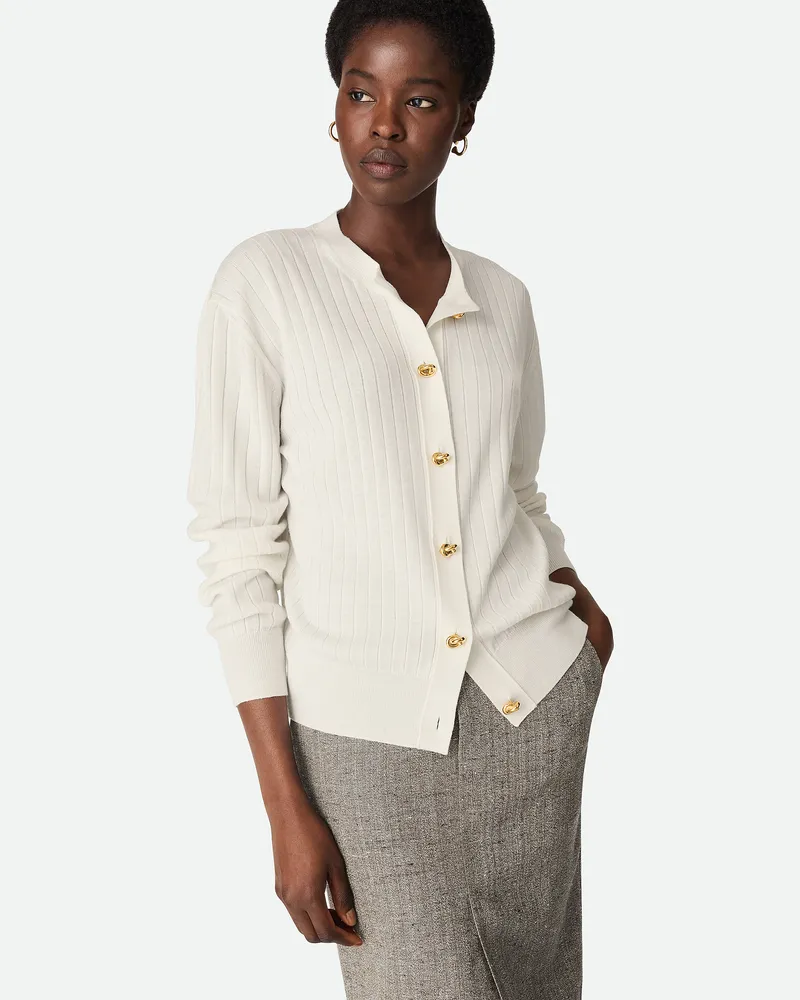 Bottega Veneta Gerippter Wollcardigan Chalk