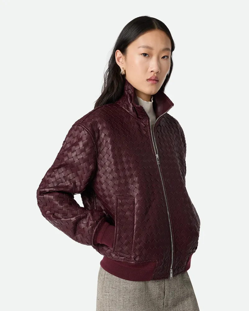 Bottega Veneta Intrecciato Lederblouson-Bordeaux - Damen Bordeaux