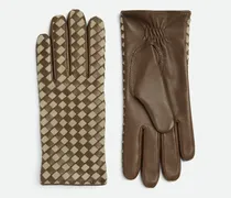 Handschuhe aus Intrecciato Leder und Wildleder-Beige - Damen - 8
