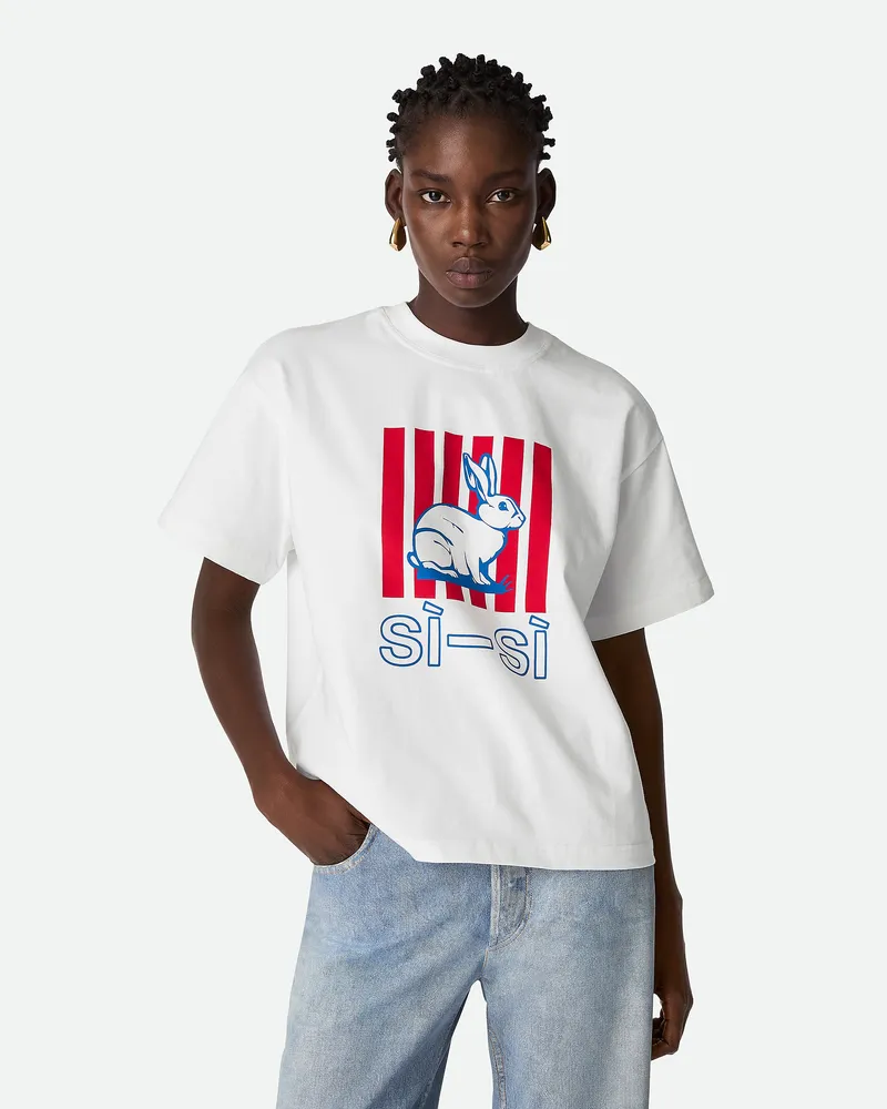 Bottega Veneta Bedrucktes Tshirt Aus Baumwolljersey White