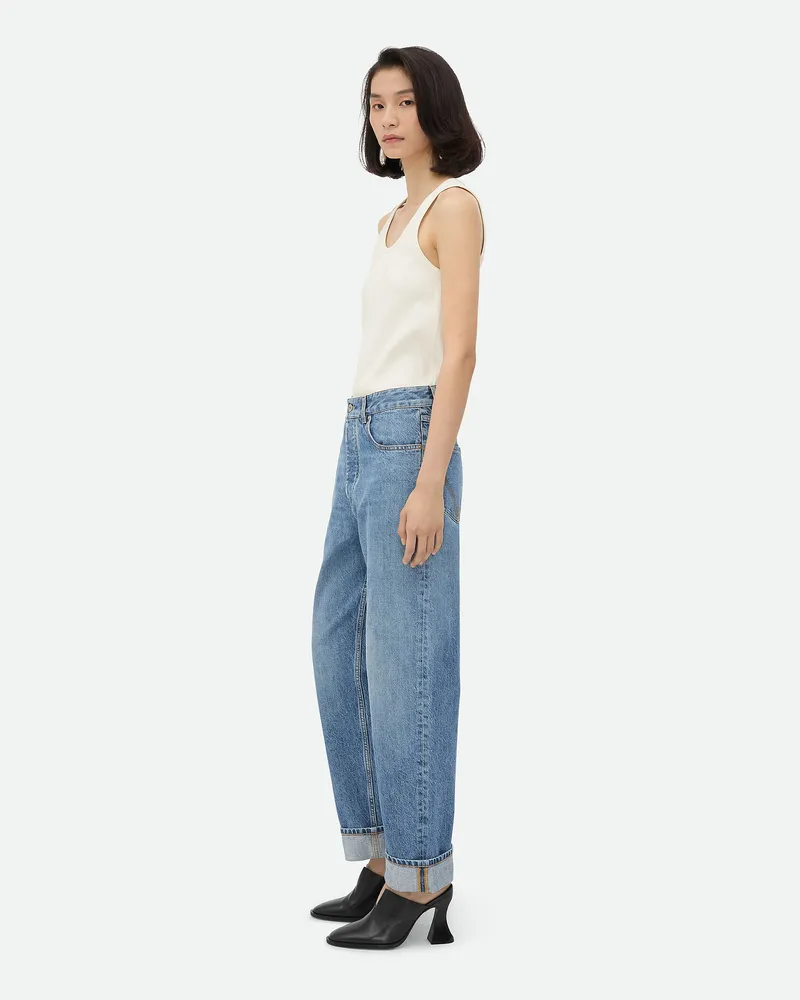 Bottega Veneta Vintage Indigo Jeans Mit Umschlag Mid