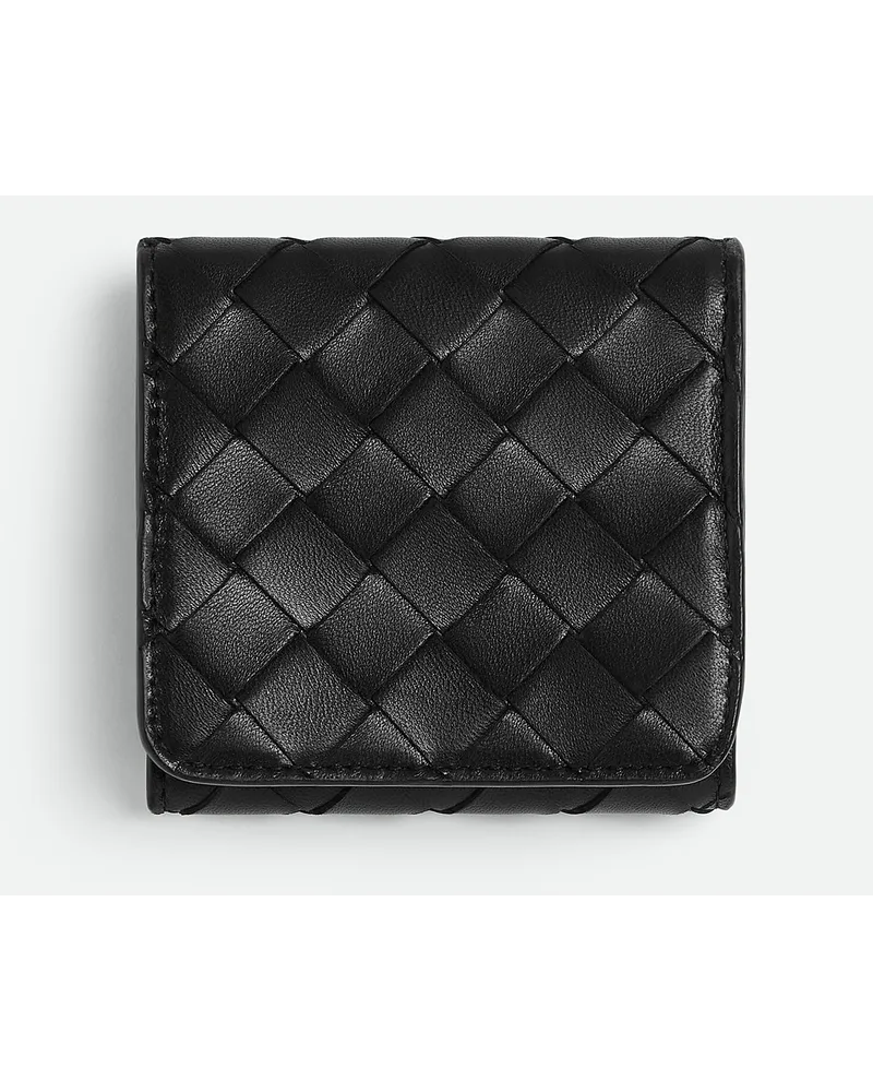 Bottega Veneta Kompaktes Intrecciato Trifold Portemonnaie Black