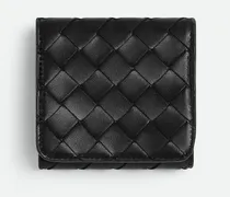 Kompaktes Intrecciato Tri-Fold Portemonnaie-Schwarz - Damen