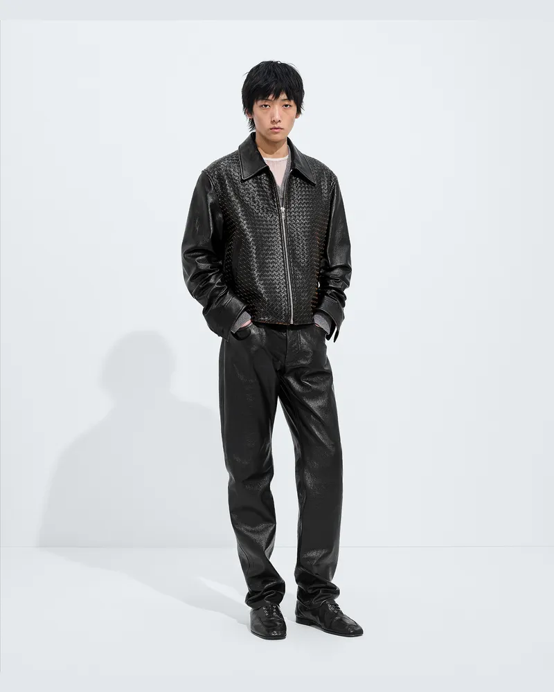 Bottega Veneta Lederhose im Used-Look-Schwarz - Herren Schwarz