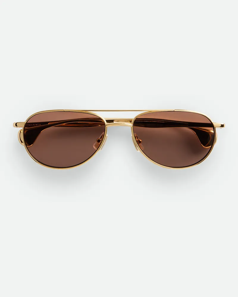 Bottega Veneta Fin Aviator Sonnenbrille - Gold - Unisex - 100 % Metall Gold