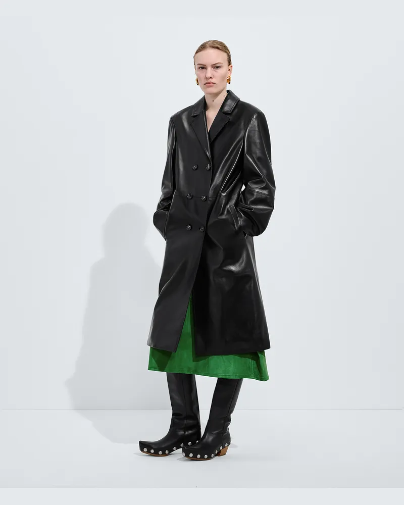 Bottega Veneta Glänzender Ledermantel-Schwarz - Damen Schwarz