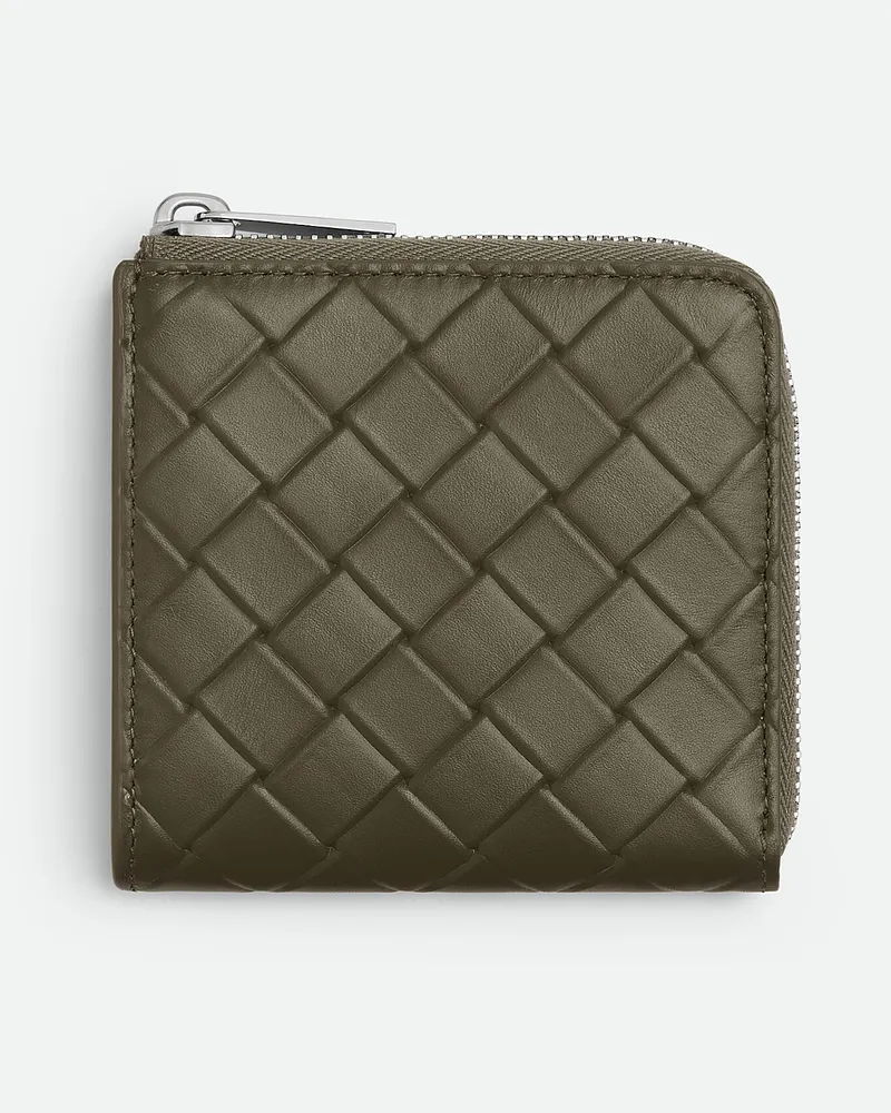 Bottega Veneta Quadratisches Intrecciato Stamp Portemonnaie Mit Umlaufendem Zip Cypress