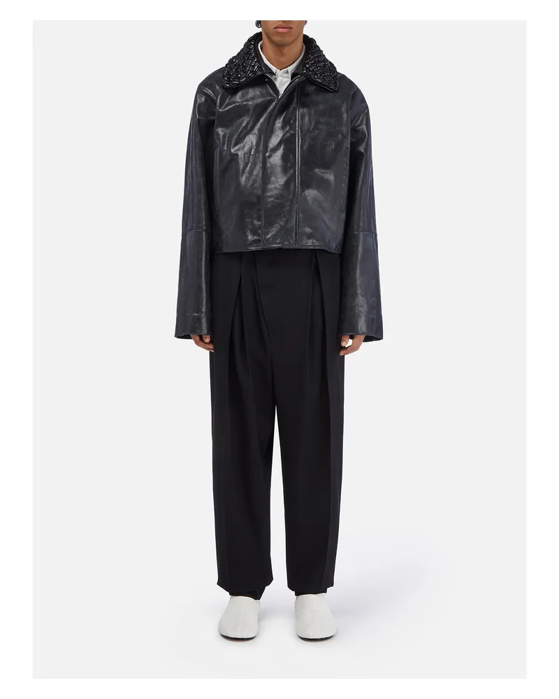 Bottega Veneta Jacke Aus Craquelé-kalbsleder - Schwarz - Herren 100 % Kalbsleder Schwarz