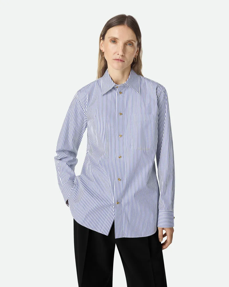 Bottega Veneta Hemd Aus Baumwollpopeline Mit Nadelstreifen - Weiß - Damen Baumwolle Weiß