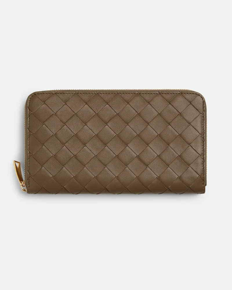 Bottega Veneta Intrecciato Portemonnaie Mit Umlaufenden Reißverschluss - Braun - Damen - 100 % Lammleder Braun