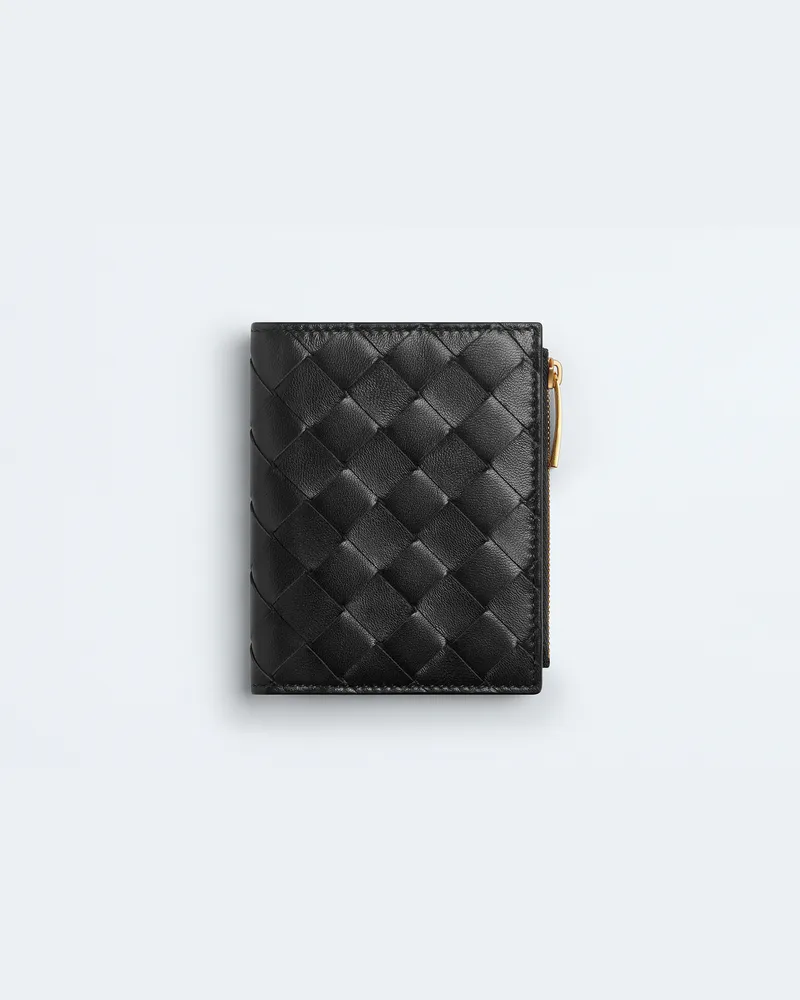 Bottega Veneta Kleines Intrecciato Bi-fold Portemonnaie - Schwarz - Damen - 100 % Lammleder Schwarz