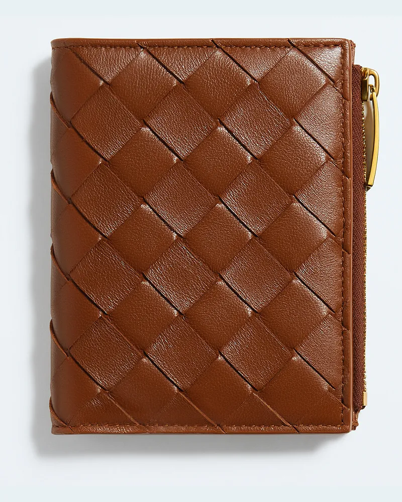 Bottega Veneta Kleines Intrecciato Bi-Fold Portemonnaie-Braun - Damen Braun