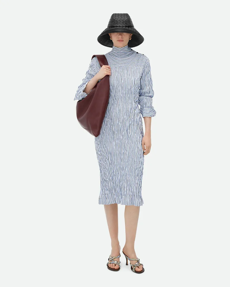 Bottega Veneta Gestreiftes Kleid Aus Geknitterter Technischer Viskose - Blau - Damen Polyester & Viskose Blau