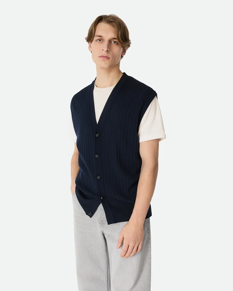 Bottega Veneta Ärmelloser Cardigan Aus Gerippter Wolle - Blau - Herren Wolle Blau