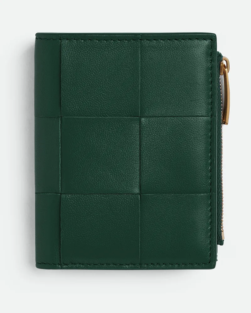 Bottega Veneta Kleines Cassette Bifold Portemonnaie Mit Zip Emerald