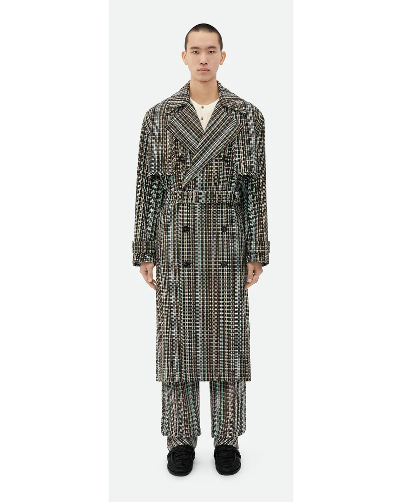 Bottega Veneta Karierter Trenchcoat Aus Baumwolle Black