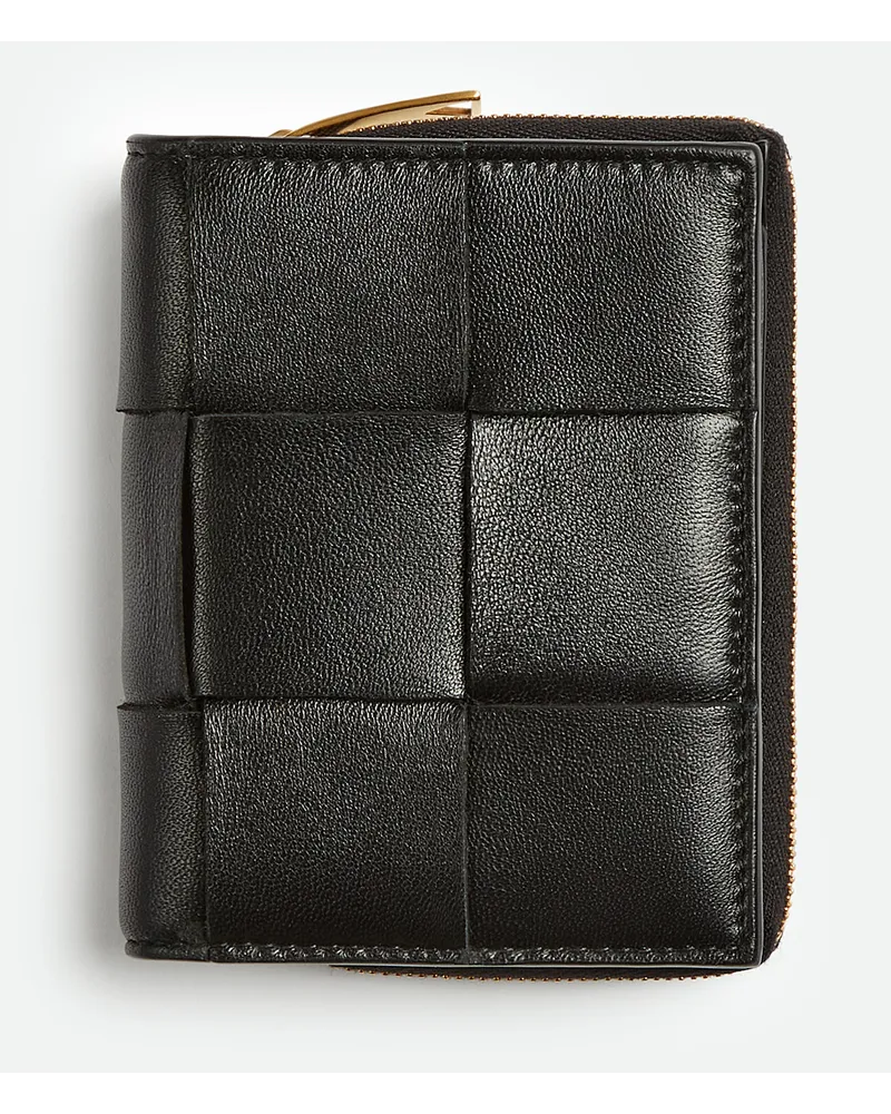 Bottega Veneta Kleines Cassette Bifold Portemonnaie Mit Zip Black