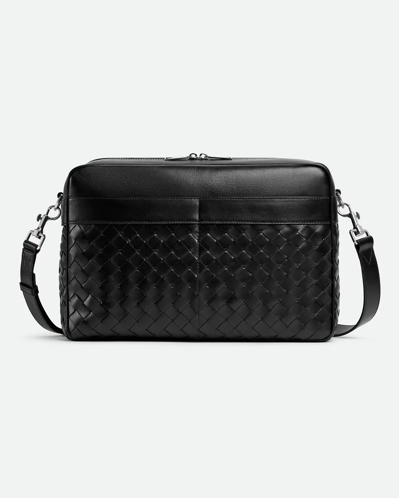 Bottega Veneta Große Intrecciato Kameratasche Mit Außentasche Black