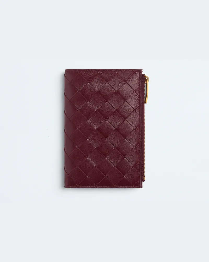 Bottega Veneta Mittelgroßes Intrecciato Bi-fold Portemonnaie Mit Zip - Bordeaux - Damen - 100 % Lammleder Bordeaux