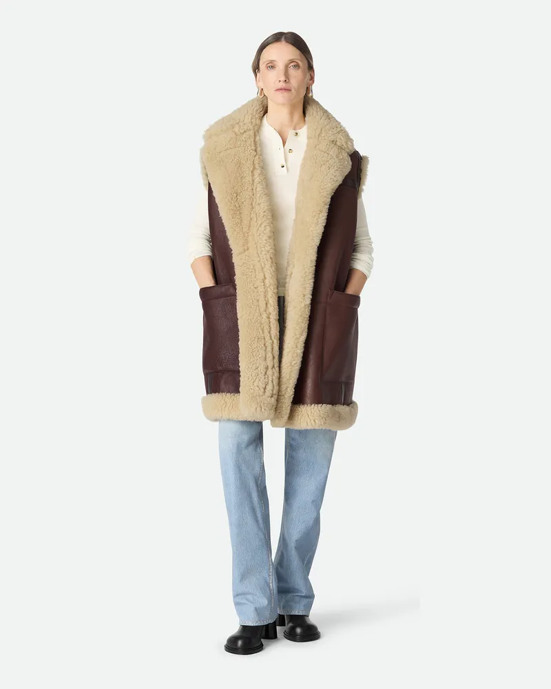 Bottega Veneta Weste Aus Leder Und Shearling Madder