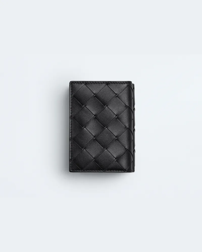 Bottega Veneta Tiny Intrecciato Tri-fold Portemonnaie - Schwarz - Herren - 100% Kalbsleder Schwarz