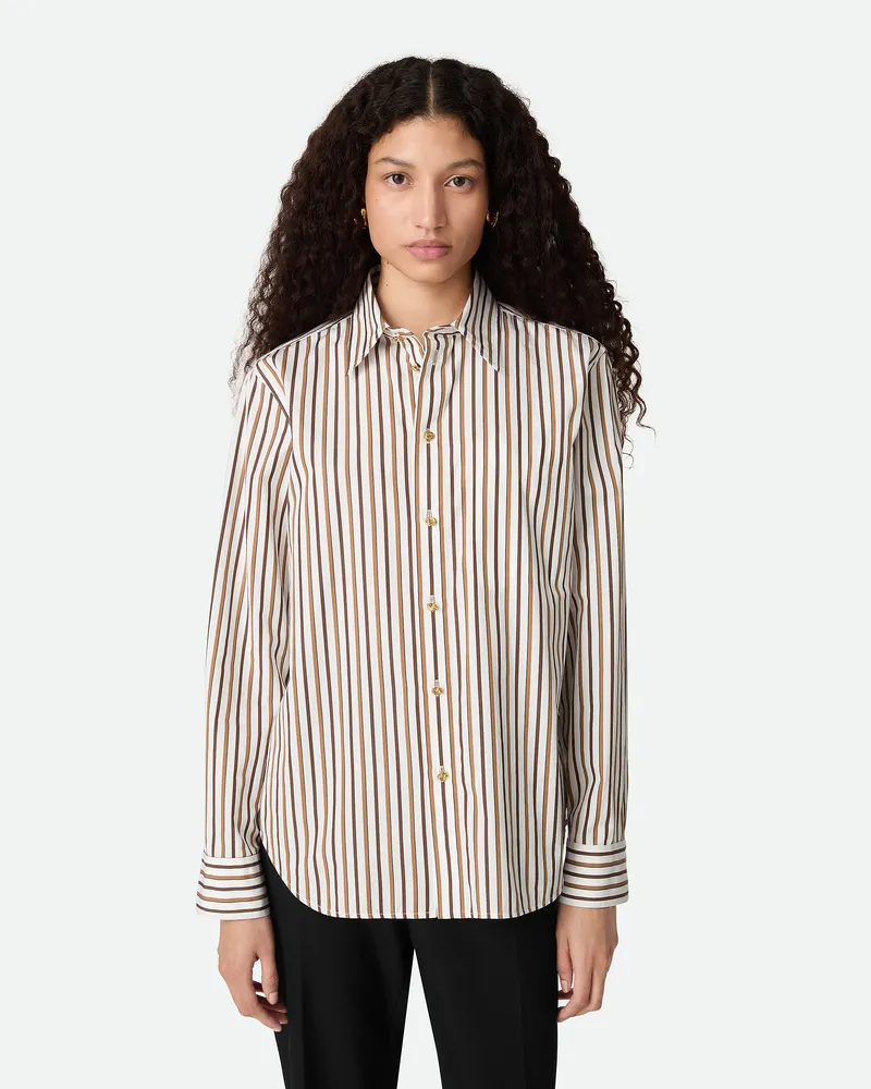 Bottega Veneta Gestreiftes Hemd aus Baumwollpopeline-Weiss - Damen Weiss