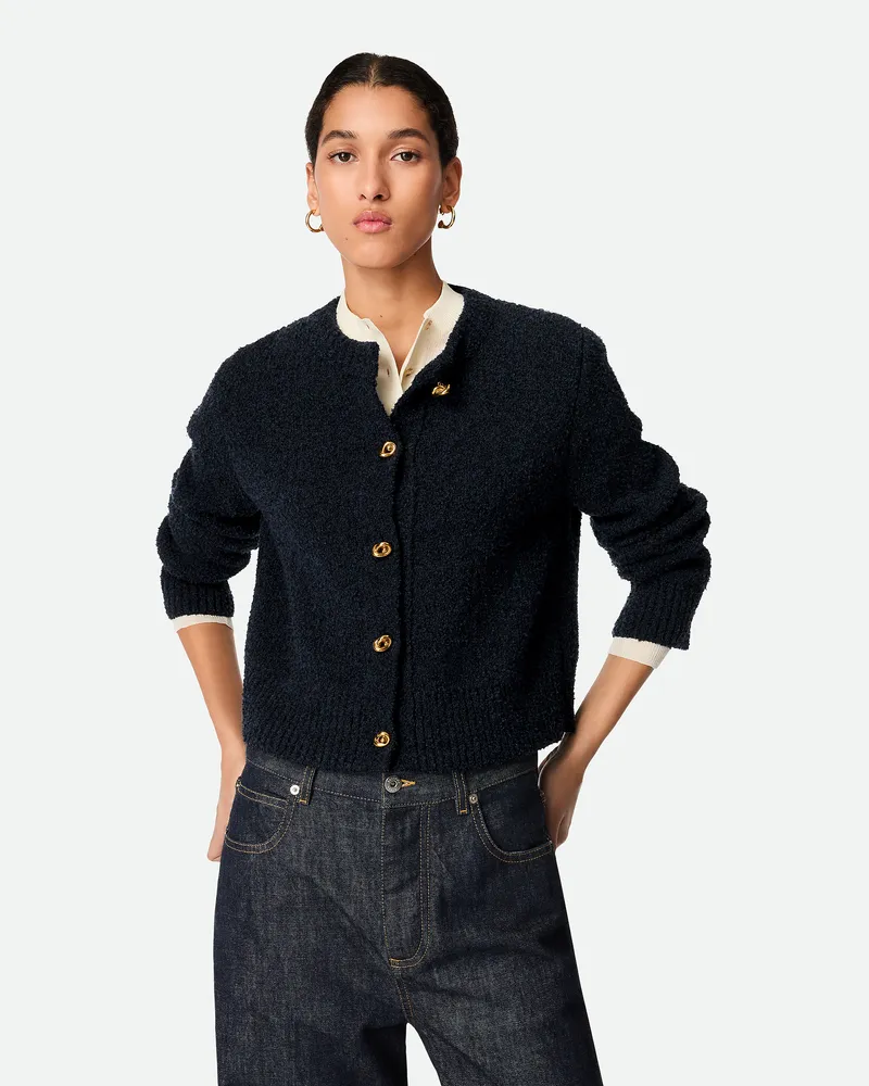 Bottega Veneta Strickjacke Aus Bouclé-wolle Navy