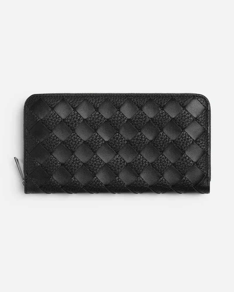 Bottega Veneta Intrecciato Portemonnaie Mit Umlaufenden Reißverschluss Black