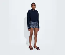 Culotte aus bedrucktem Seidentwill-Blau - Damen