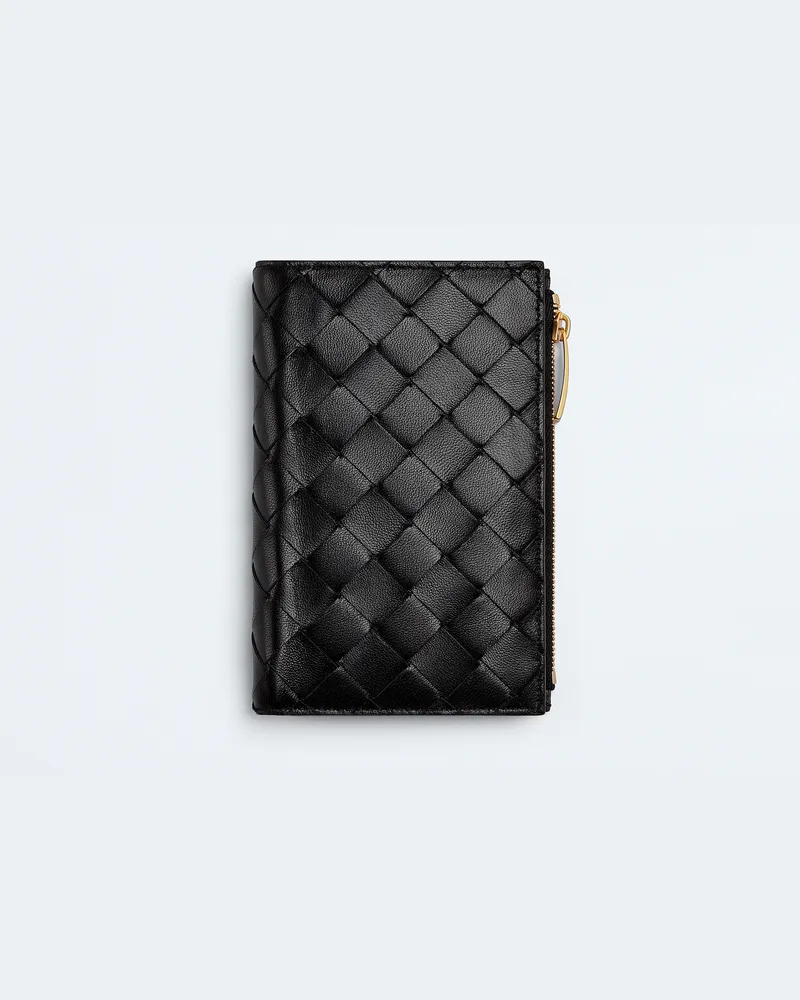 Bottega Veneta Mittelgroßes Intrecciato Bi-fold Portemonnaie Mit Zip - Schwarz - Damen - 100 % Lammleder Schwarz
