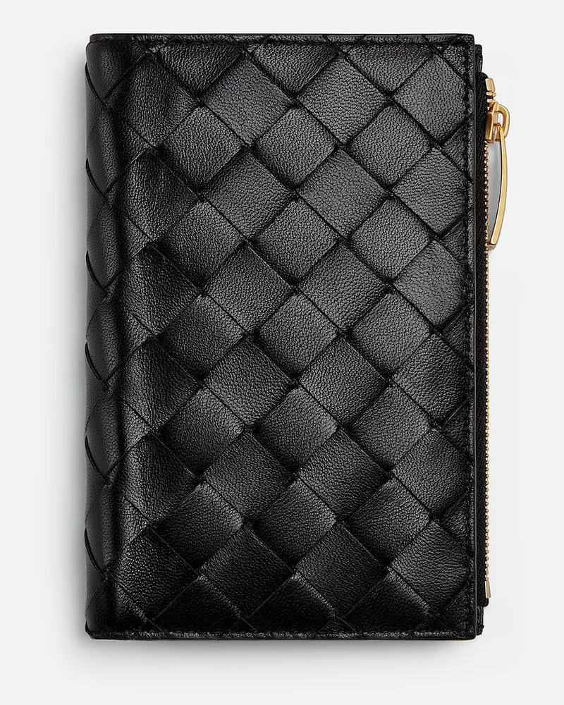 Bottega Veneta Mittelgroßes Intrecciato Bi-fold Portemonnaie Mit Zip - Schwarz - Damen Schwarz