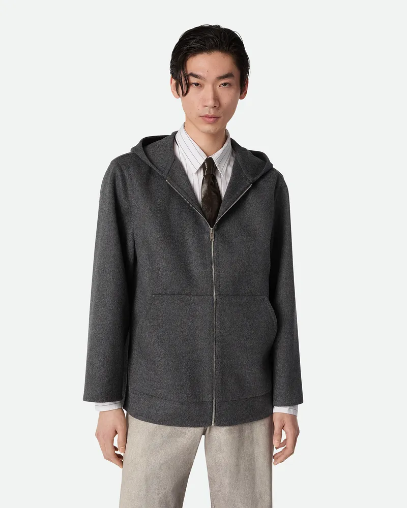 Bottega Veneta Doppelseitiger Kapuzenpullover aus Wolle-Grau & Silberfarben - Herren Grau