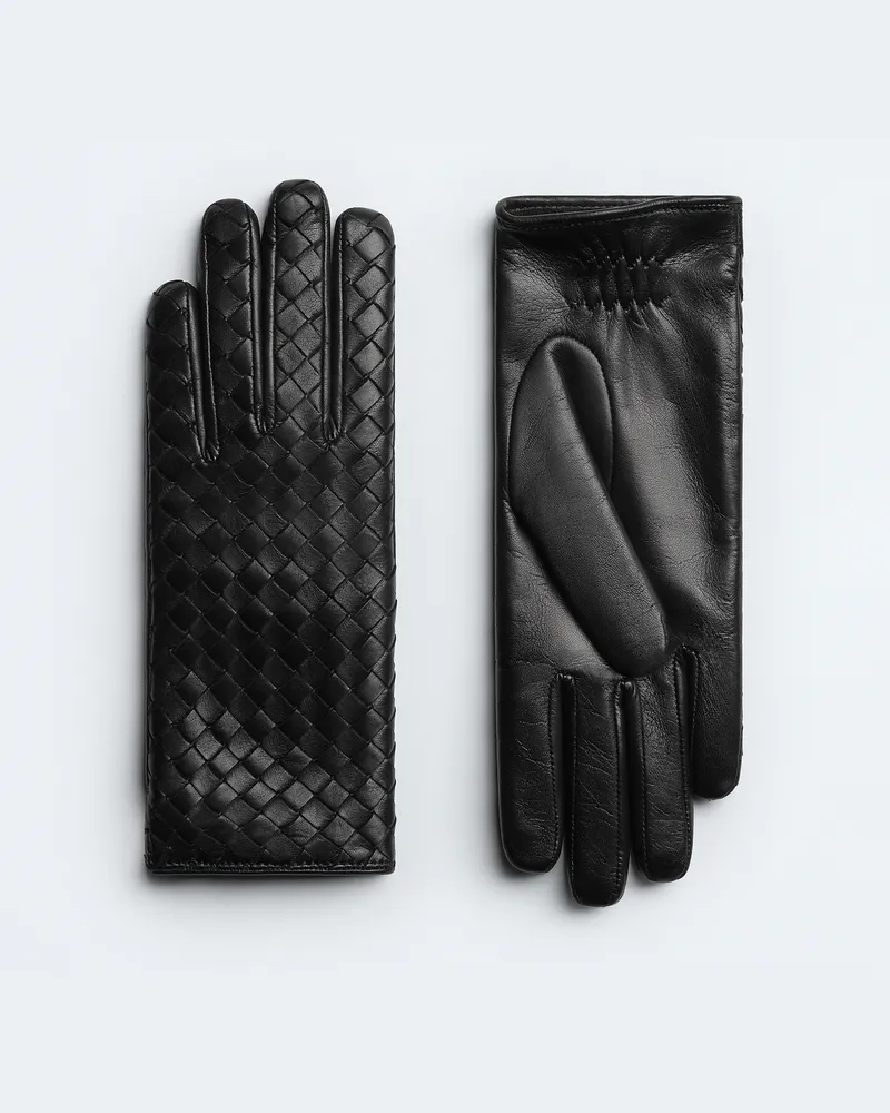 Bottega Veneta Handschuhe Aus Intrecciato Leder - Grau & Silberfarben - Damen - 8 - 100 % Lammleder Grau