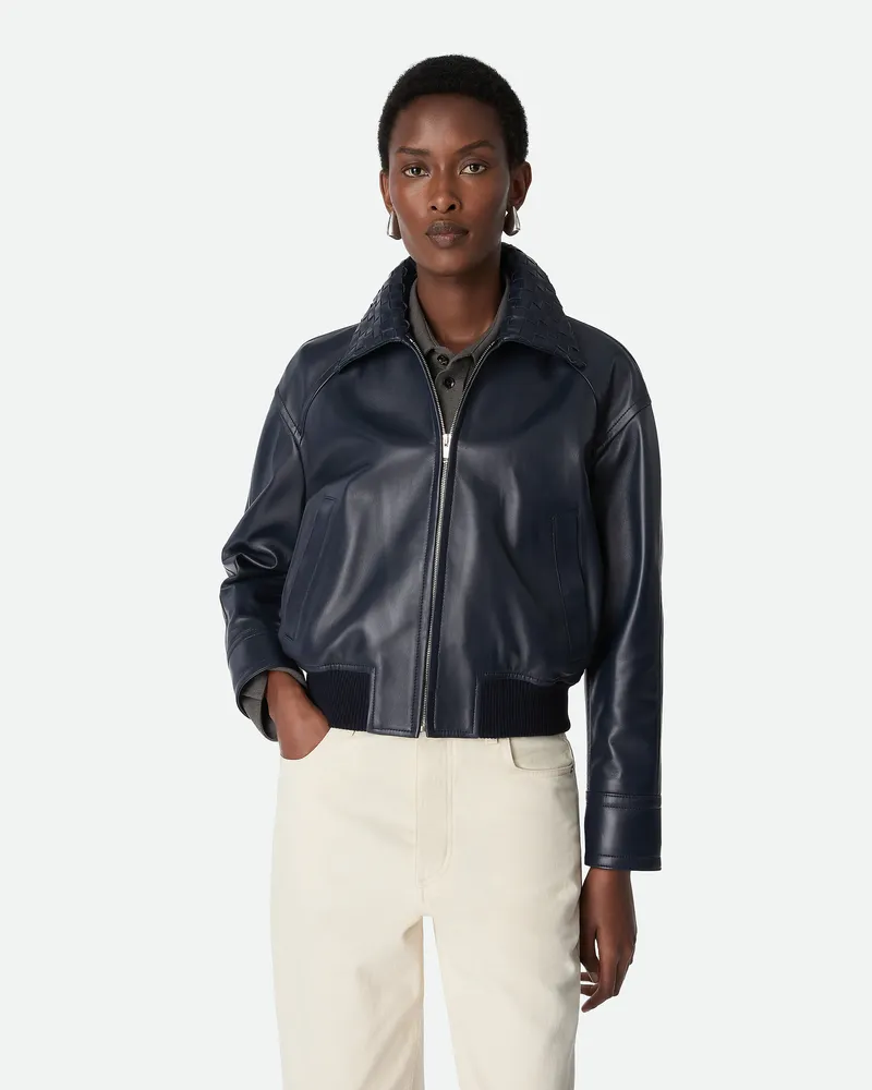 Bottega Veneta Lederblouson - Blau - Damen Lammleder Blau