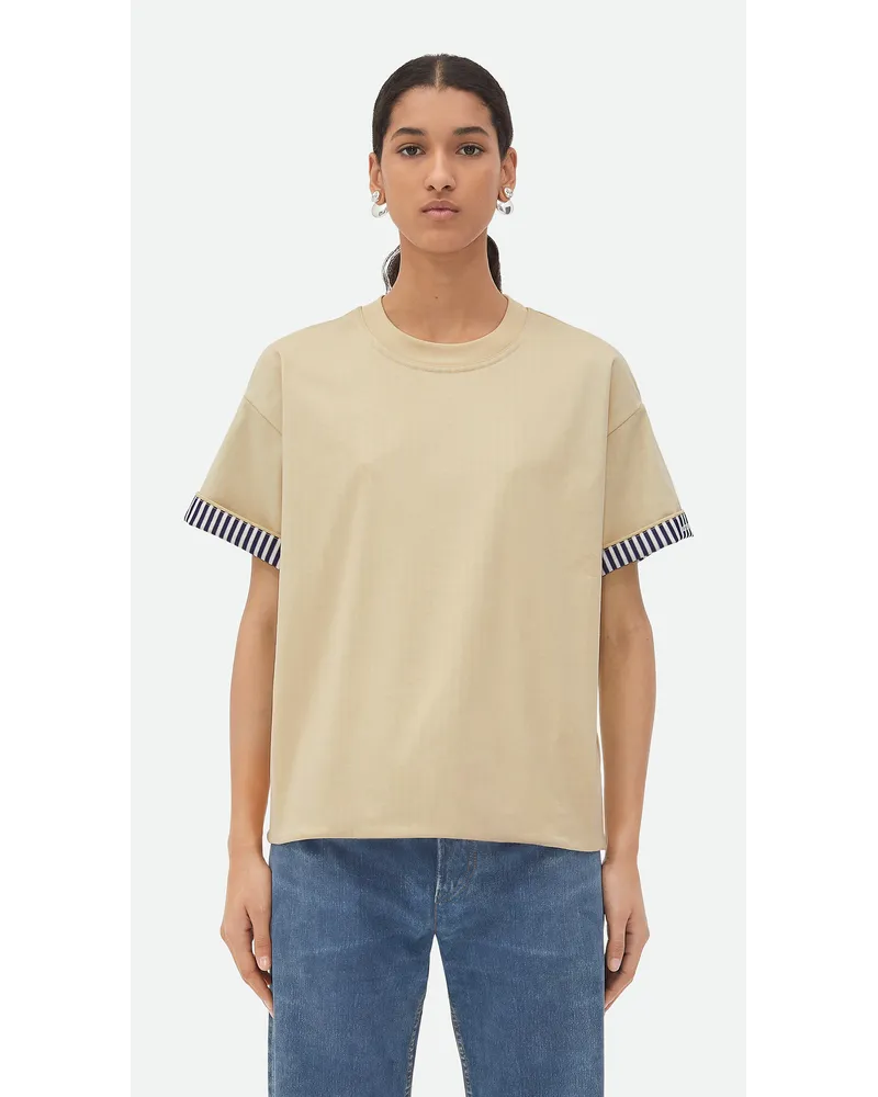 Bottega Veneta Doppellagiges Gestreiftes Tshirt Aus Baumwolle Soapstone