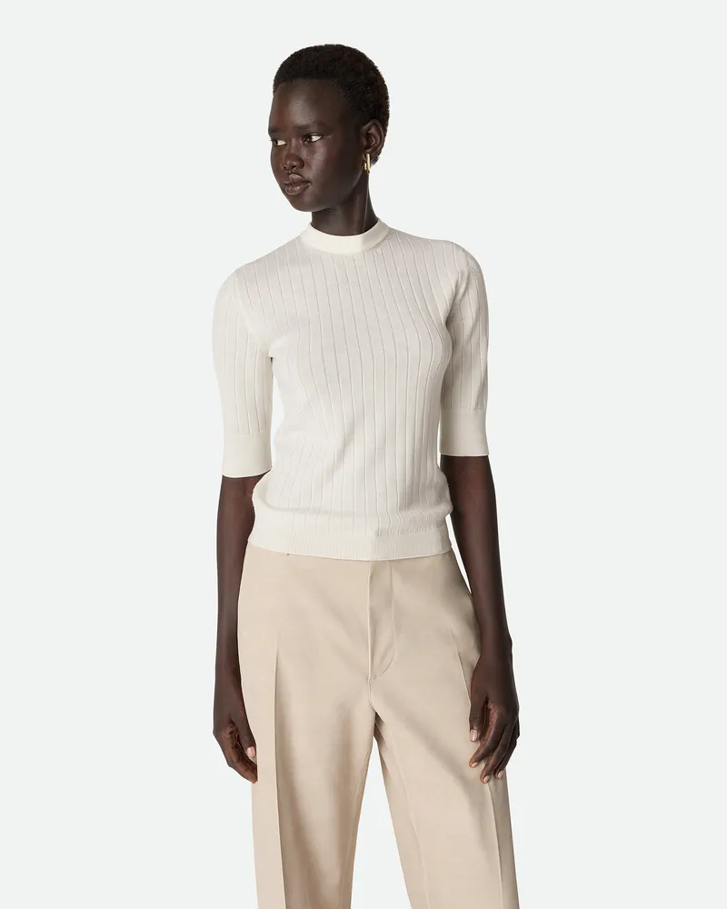 Bottega Veneta Geripptes Wolltop - Weiss - Damen 100 % Wolle Weiss