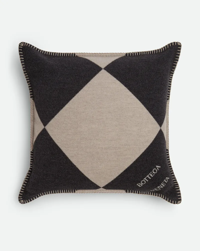 Bottega Veneta Kariertes Jacquard-kissen - Grau & Silberfarben - Unisex - 100 % Wolle Grau