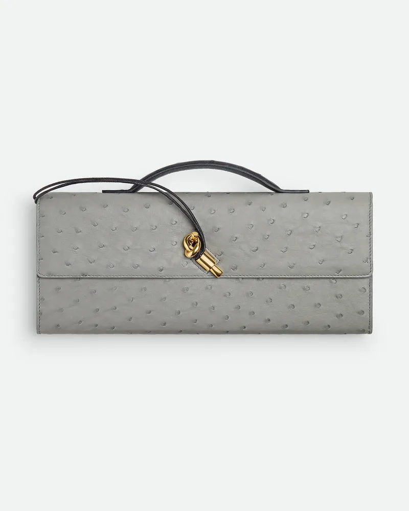 Bottega Veneta Andiamo Clutch - Grau & Silberfarben - Damen - 100 % Straußenleder Grau