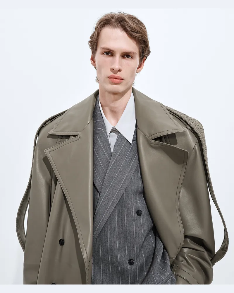 Bottega Veneta Ledermantel-Grau & Silberfarben - Herren Grau
