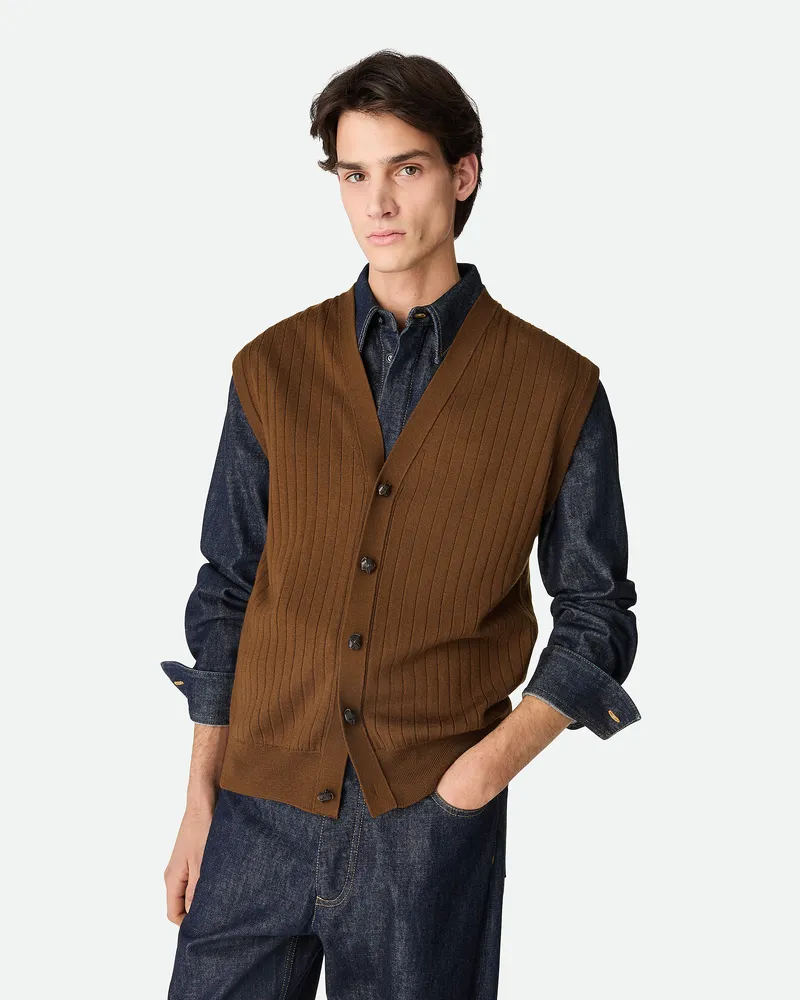 Bottega Veneta Ärmelloser Cardigan Aus Gerippter Wolle Toffee