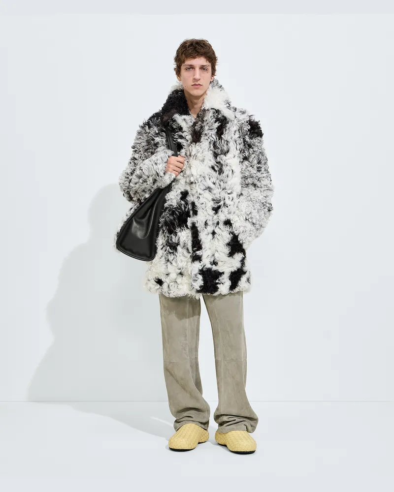 Bottega Veneta Mantel aus gesprenkeltem, gelocktem Shearling-Weiss - Herren Weiss