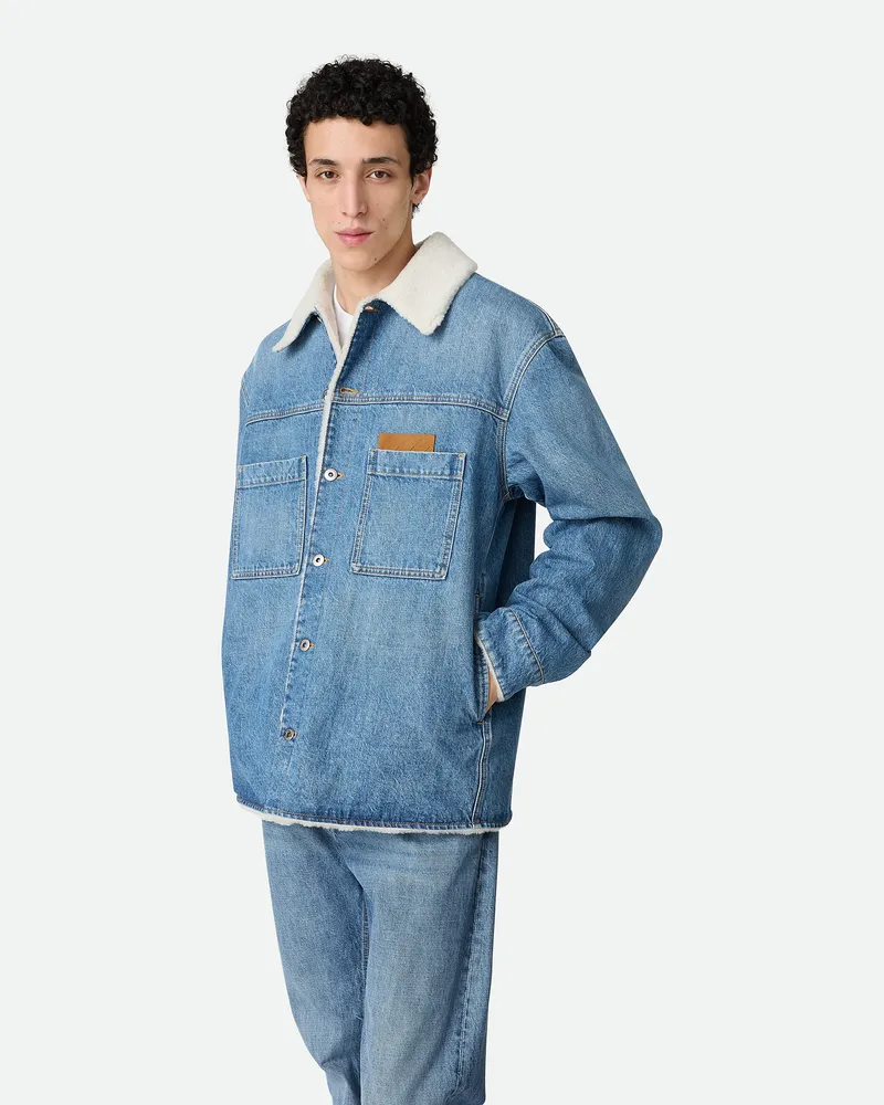 Bottega Veneta Jacke Aus Vintage-indigo-denim Und Shearling - Blau - Herren Baumwolle Blau