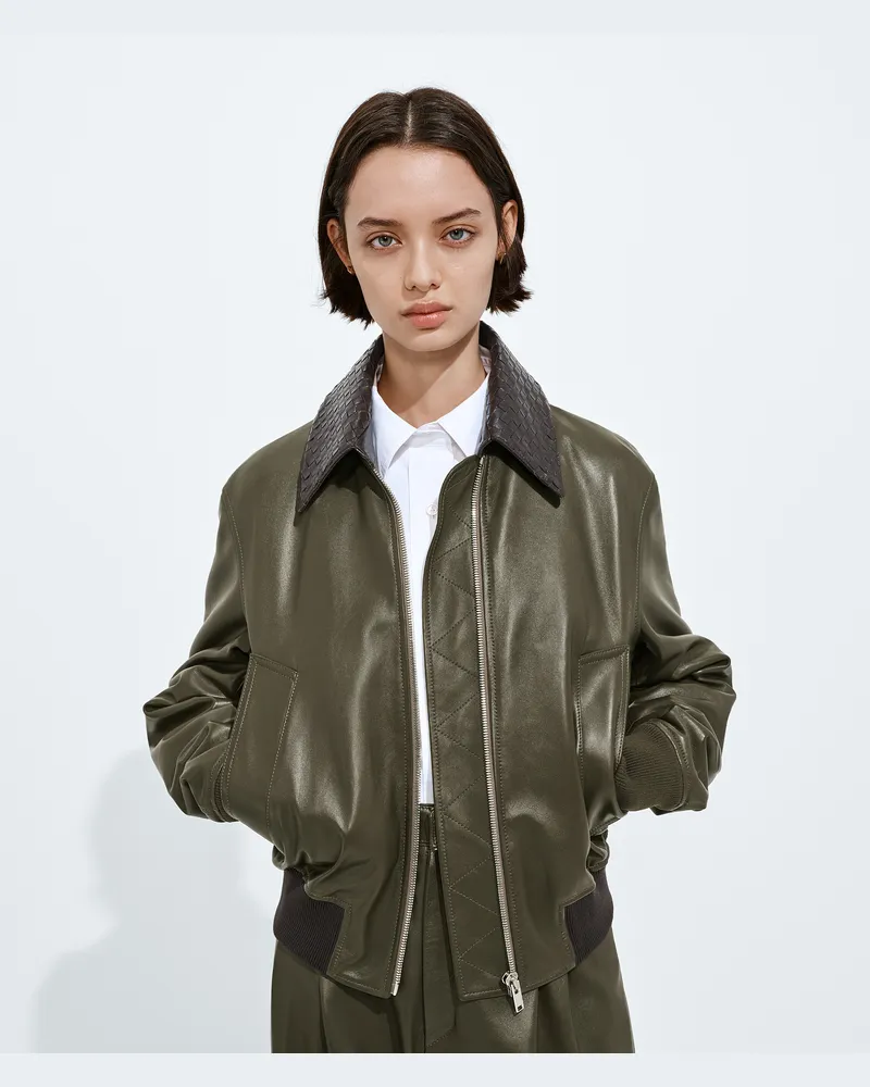Bottega Veneta Blouson aus glänzendem Leder-Grün - Damen Grün