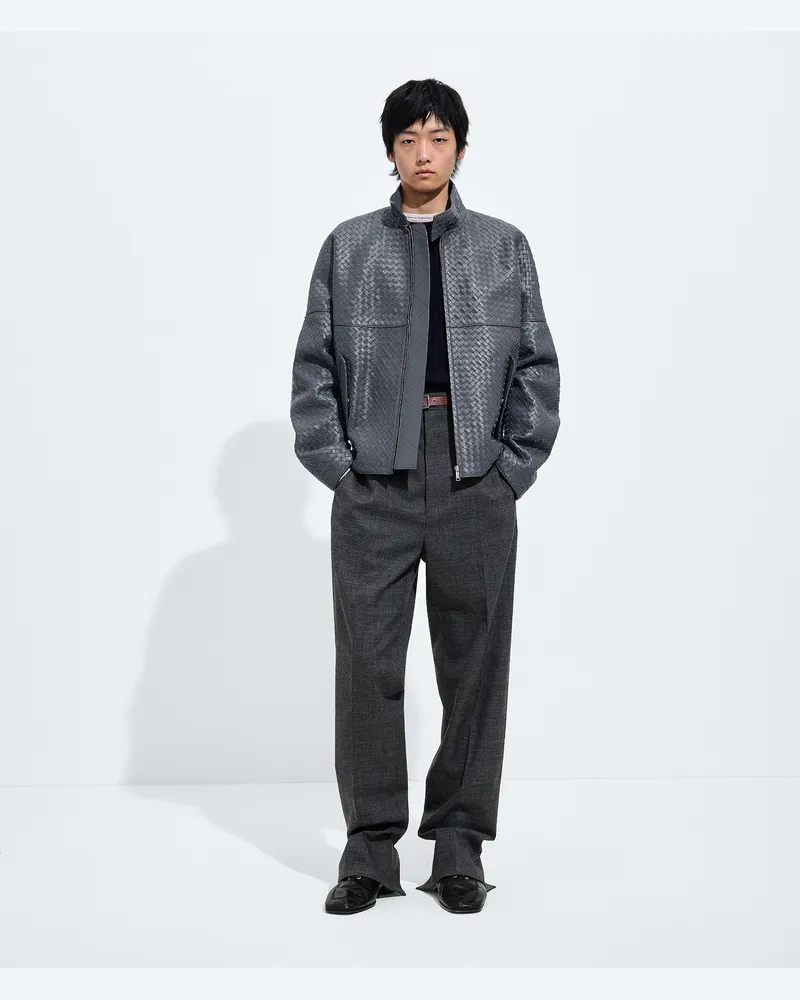 Bottega Veneta Intrecciato Lederjacke-Grau - Herren Grau