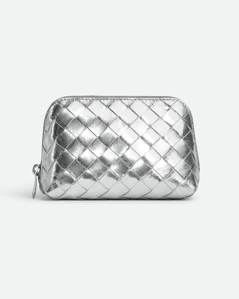 Bottega Veneta Kleine Kosmetiktasche In Halbmondform As Intrecciato Silver