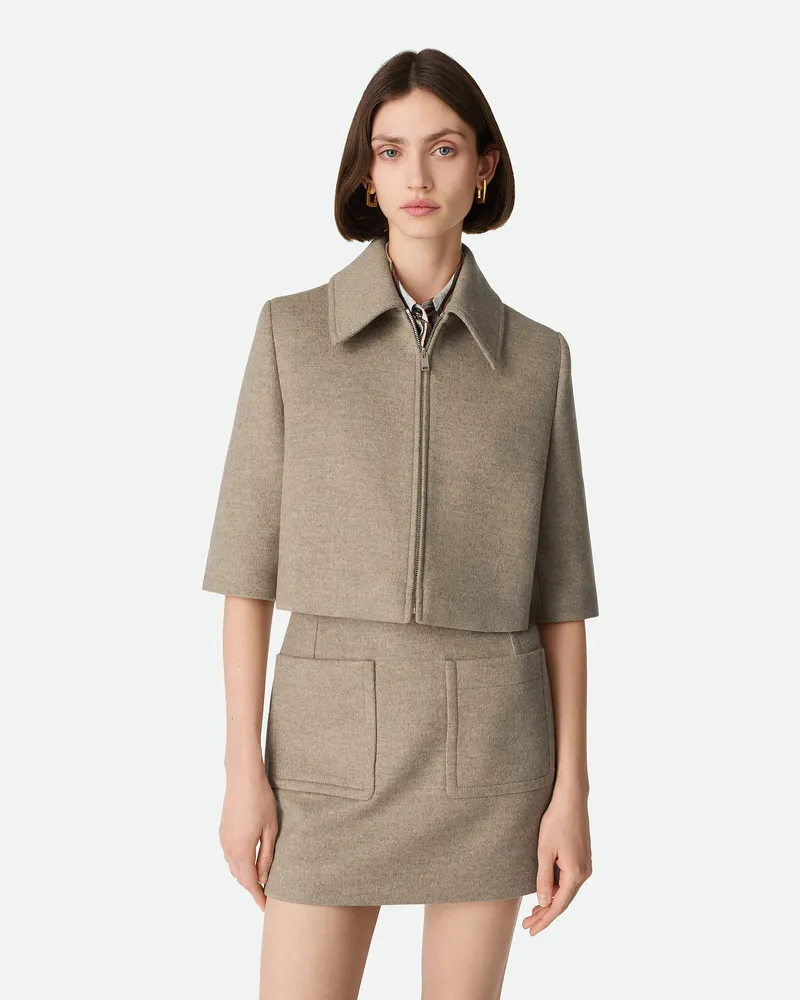 Bottega Veneta Cropped-jacke Aus Wolle Und Kaschmir Sandshell