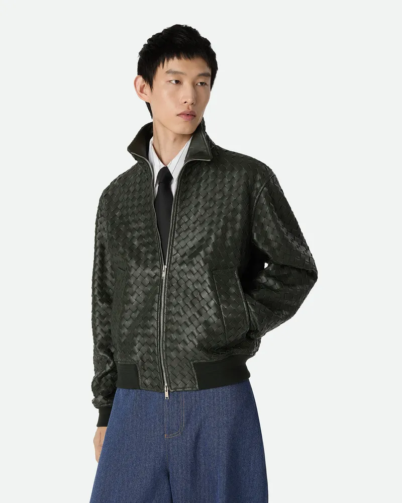 Bottega Veneta Intrecciato Lederblouson-Grün - Herren Grün