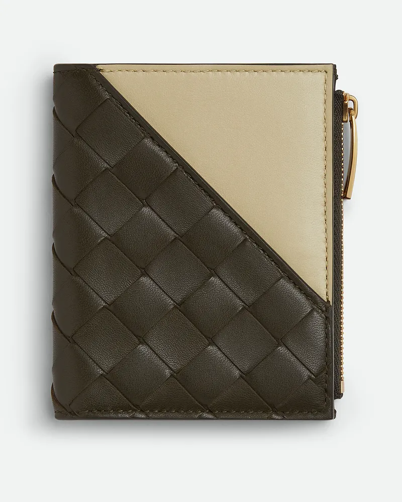 Bottega Veneta Kleines Intrecciato Diagonal Bifold Portemonnaie Kaki