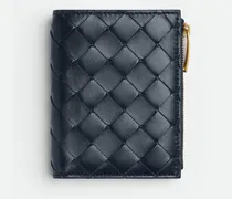 Kleines Intrecciato Bi-Fold Portemonnaie-Blau - Damen