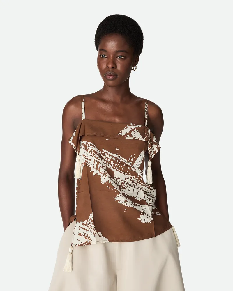 Bottega Veneta Seidentop Mit Italienischer Postkarte Pecan